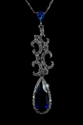 Romia Vintage Art Deco Sapphire Blue Pendant Necklace | 12 Carat | Cubic Zirconia