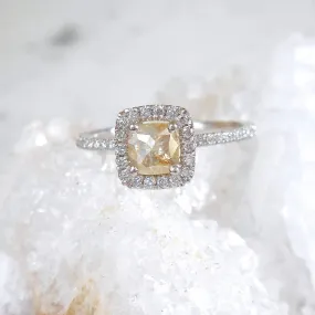 Rose Cut diamond Halo Ring - Champagne Rose Cut Diamond Ring - Peach Diamond Engagement Ring