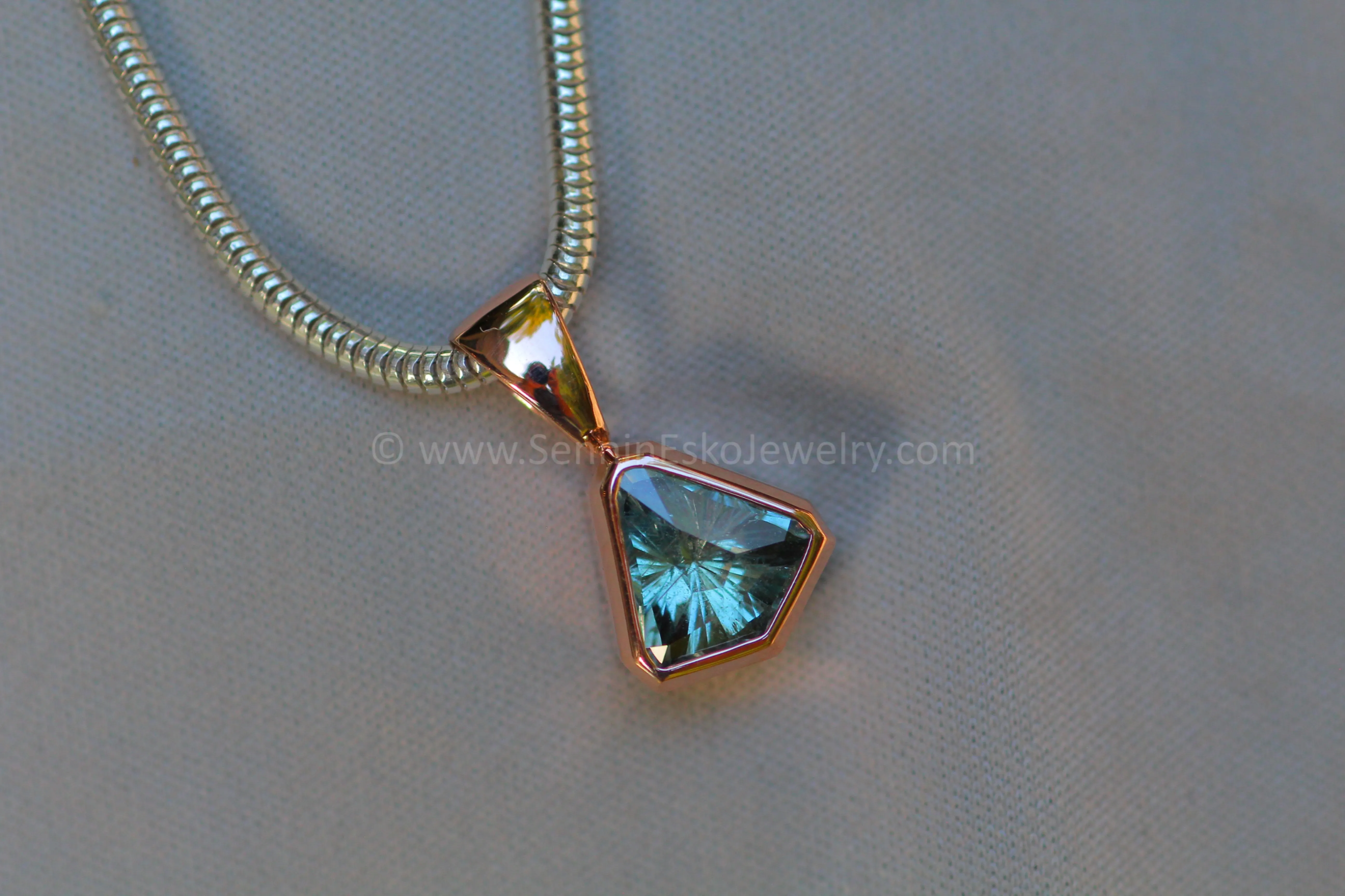 Rose Gold Pendant for Small & Medium Sized Gems - Depicted with a Fantasy cut 1.8 carat Umba Sapphire (Setting Only, Center Stone Sold Separately)