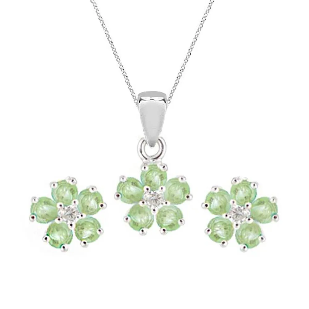 Roses Necklace & Earrings Green Sapphire Set