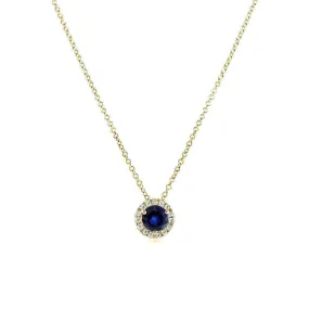 Round Blue Sapphire and Diamond Necklace 4/5 Carat (ctw) in 14k Yellow Gold