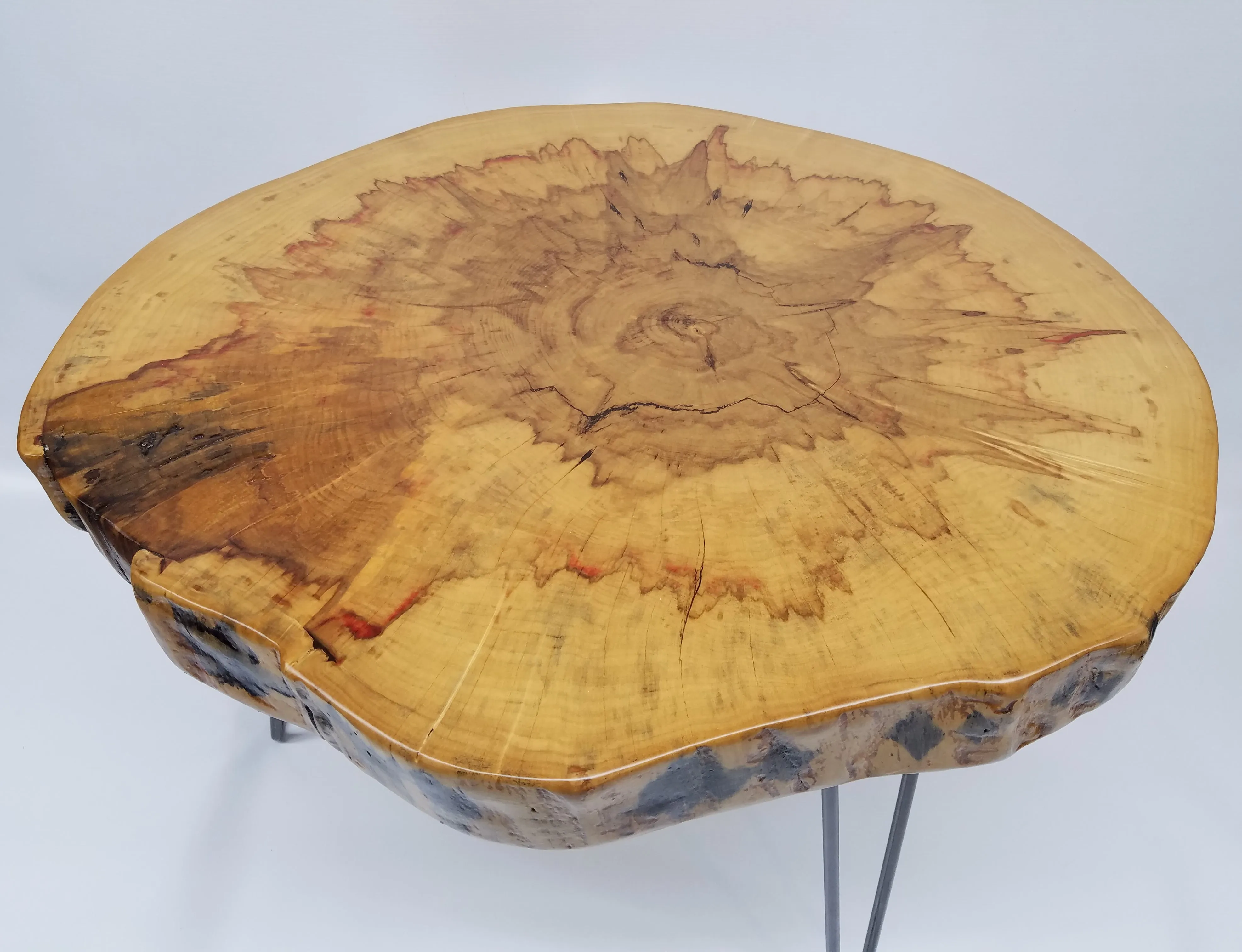 Round Coffee Table- Live Edge- Log Table- Box Elder- Flame Maple- Log Table- Slab Table- Brown- Red- Gold- Natural Wood- Slab- Thick Wood