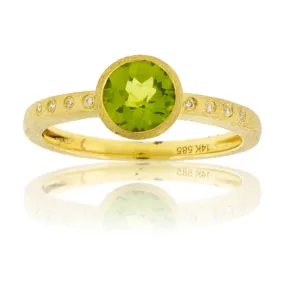 Round Peridot and Diamond Flush Set Style Ring