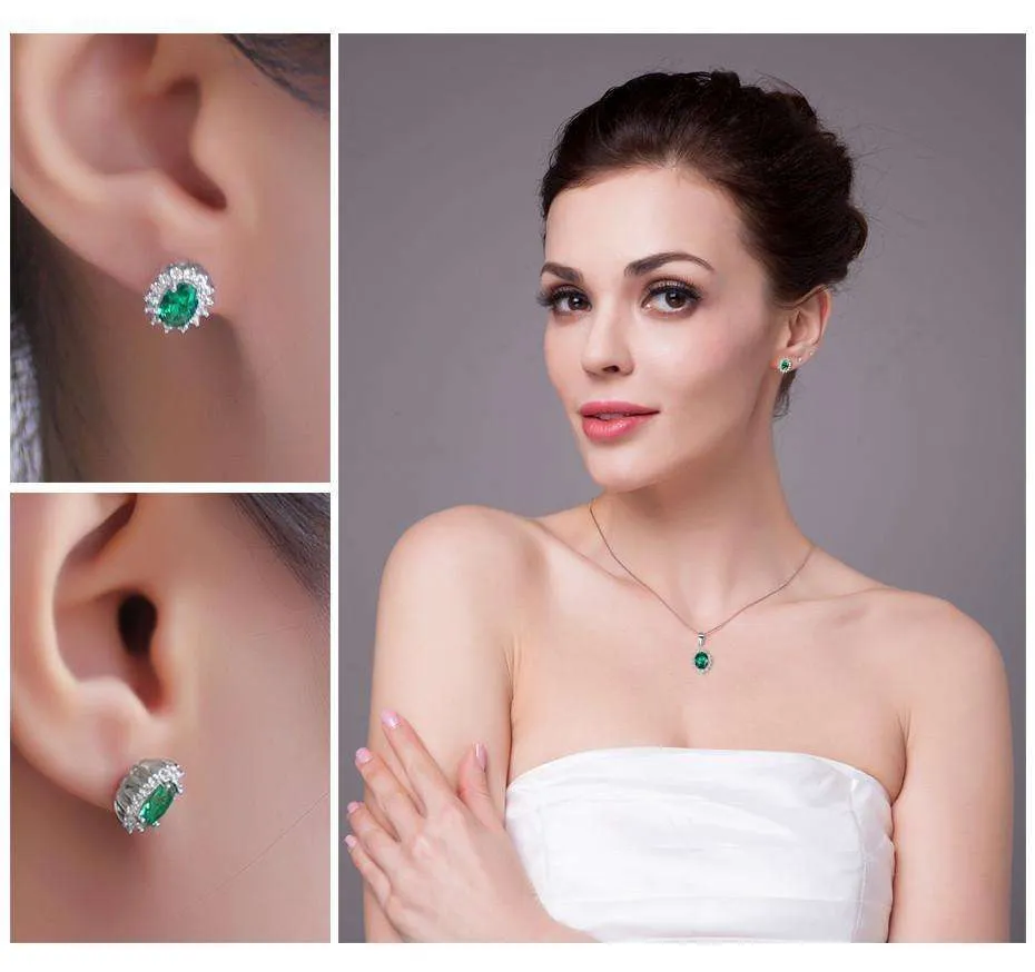 Russian Halo Oval Cut 1CTW Nano Simulated Emerald IOBI Precious Gems Earrings