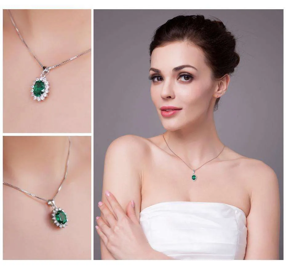 Russian Halo Oval Cut 2.5CT Nano Simulated Emerald IOBI Precious Gems Pendant Necklace