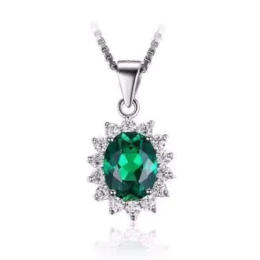 Russian Halo Oval Cut 2.5CT Nano Simulated Emerald IOBI Precious Gems Pendant Necklace