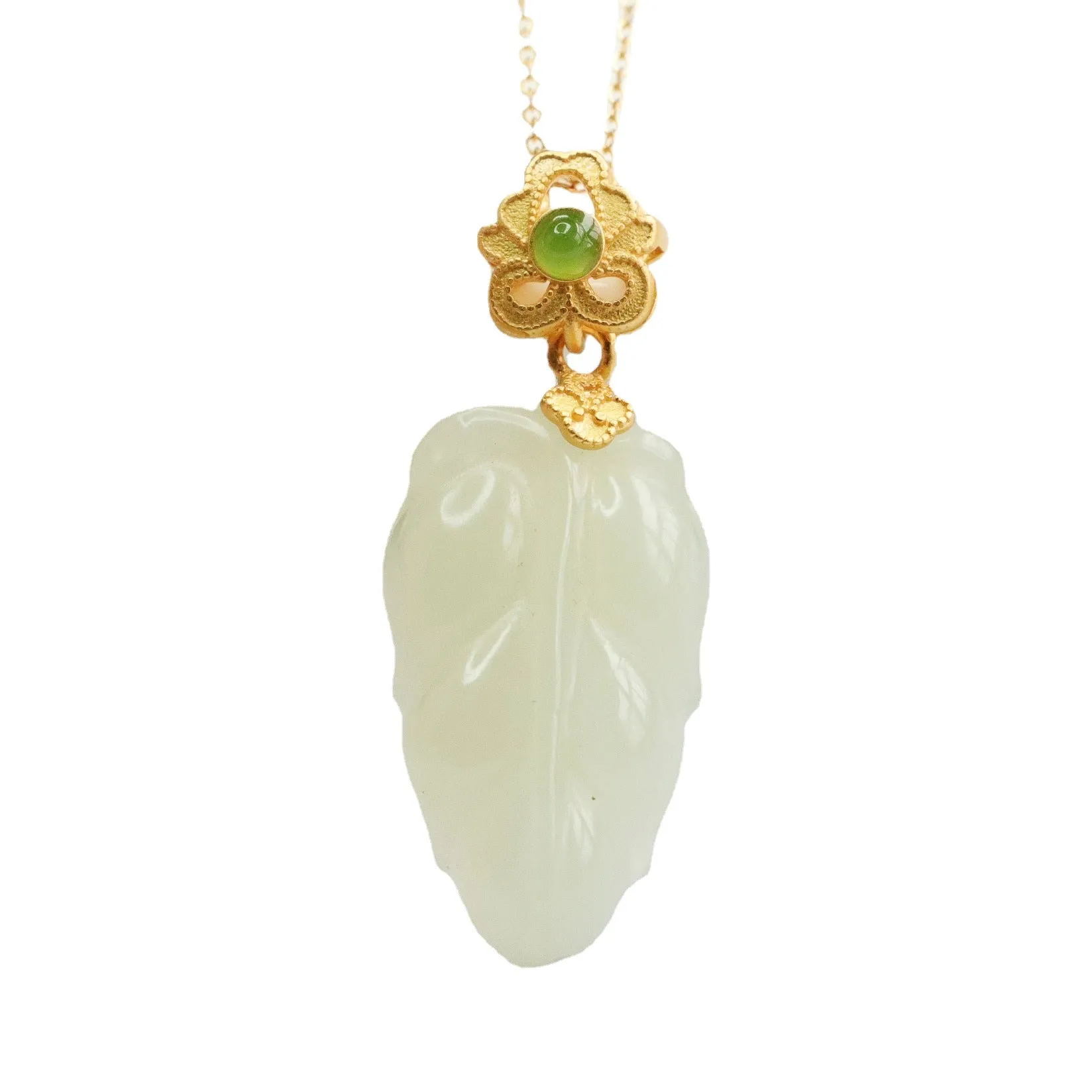 S925 Silver Natural Hetian Jade Pendant White Jade Leaf Necklace