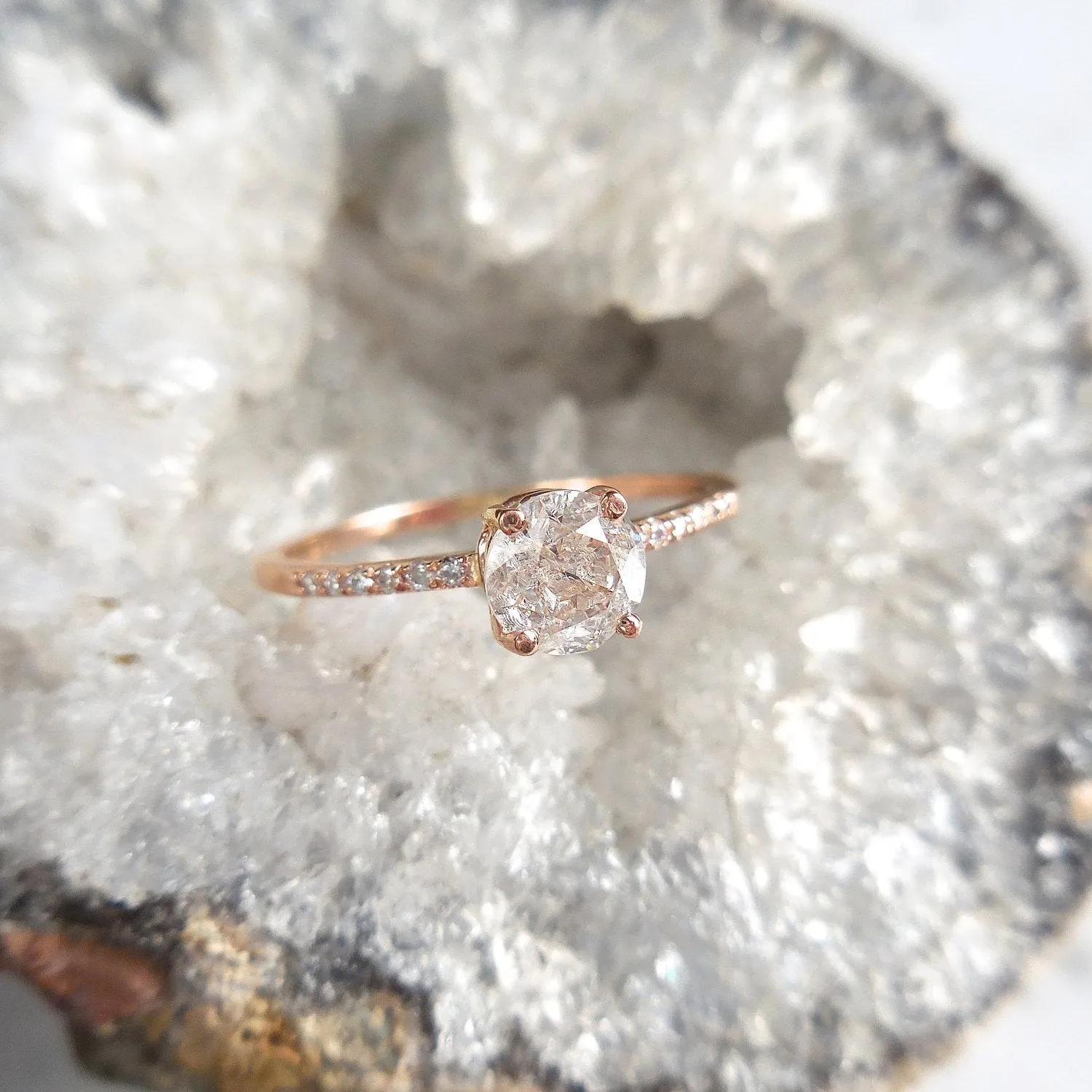 Salt and Pepper Diamond Engagement Ring - Rose Gold Diamond Engagement Ring - Grey Diamond Ring