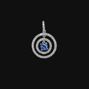 SAPPHIRE DIAMOND CIRCLE PENDANT 14k WHITE GOLD NATURAL BLUE ROUND NECKLACE GIFT