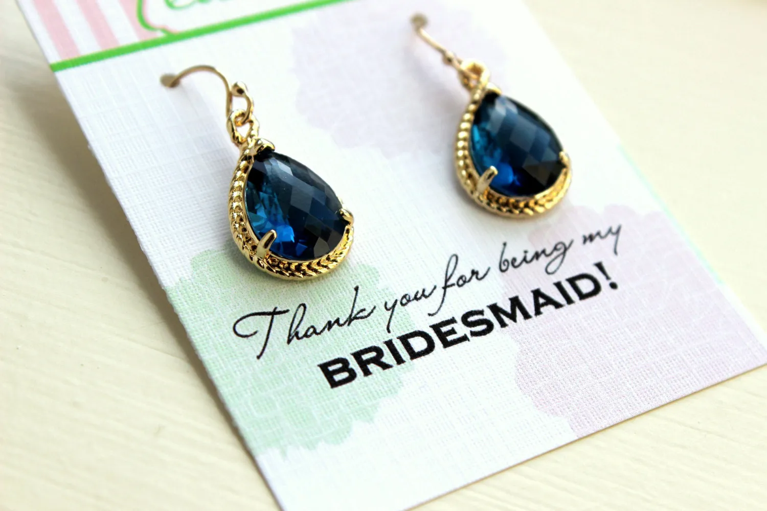 Sapphire Earrings Gold - Navy Blue Wedding Jewelry - Sapphire Bridesmaid Earrings Bridesmaid Gift Bridal Jewelry Personalized Thank You Note