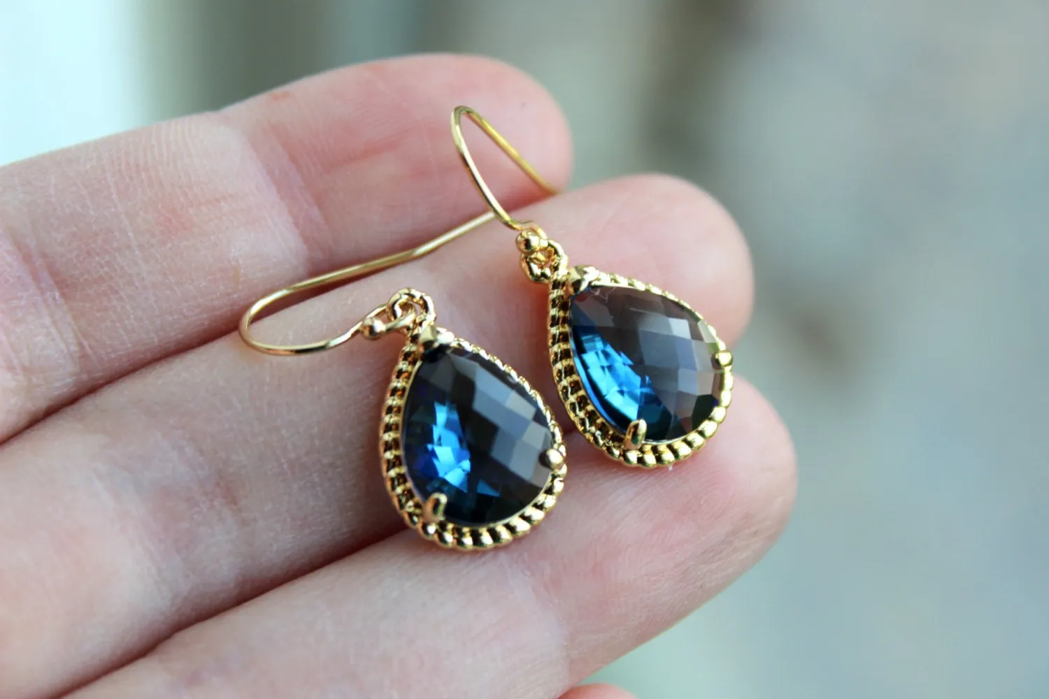 Sapphire Earrings Navy Blue Teardrop Gold - Navy Bridesmaid Jewelry - Sapphire Bridesmaid Earrings - Gold Navy Wedding Jewelry