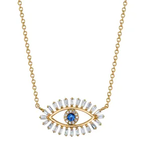 Sapphire Evil Eye with Diamond Baguette Lashes