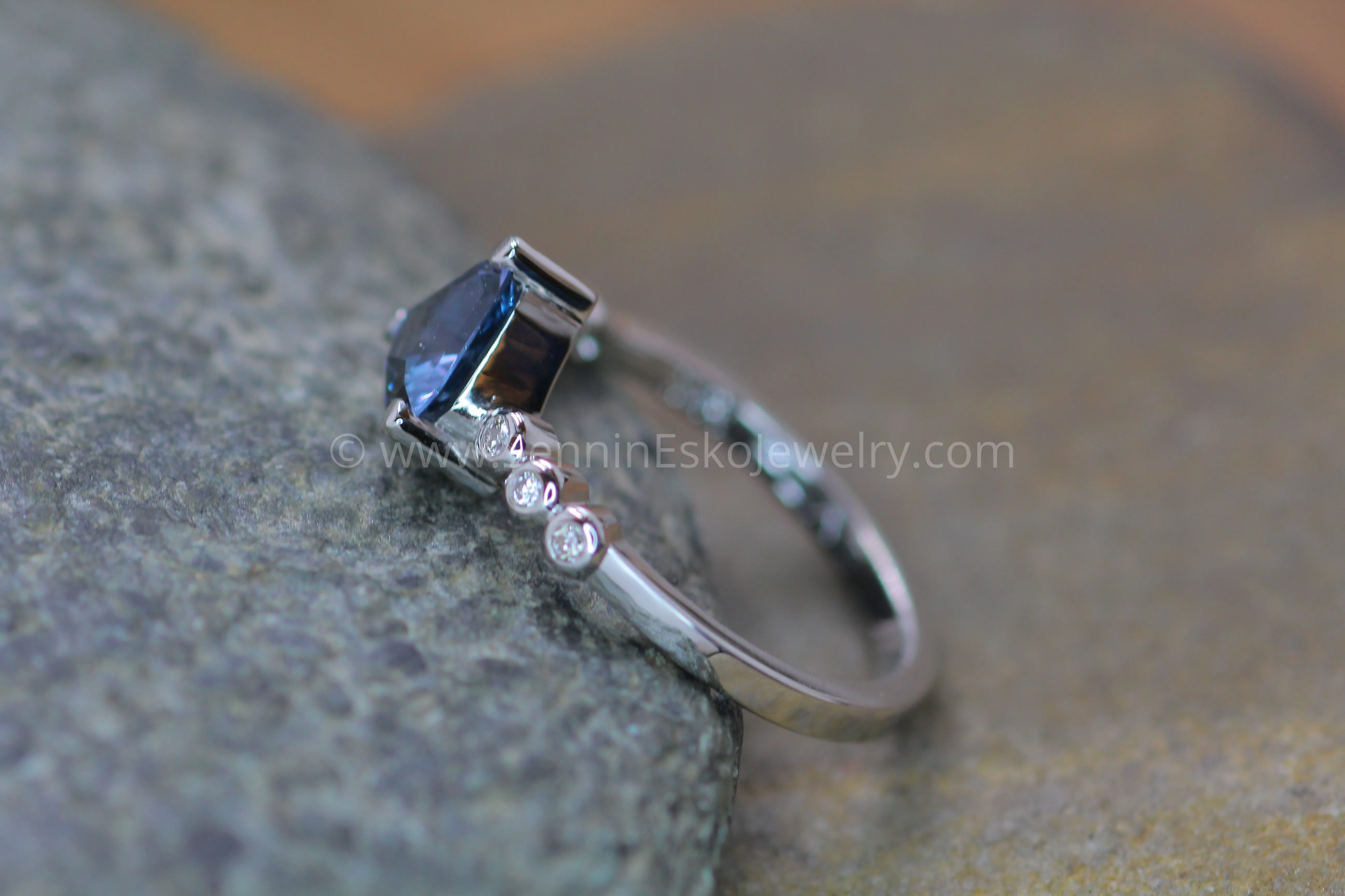 Seven Stone Diamond Accented Prong Setting - Depicted with a Lilac Spinel (Setting Only, Center Stone Sold Separately)