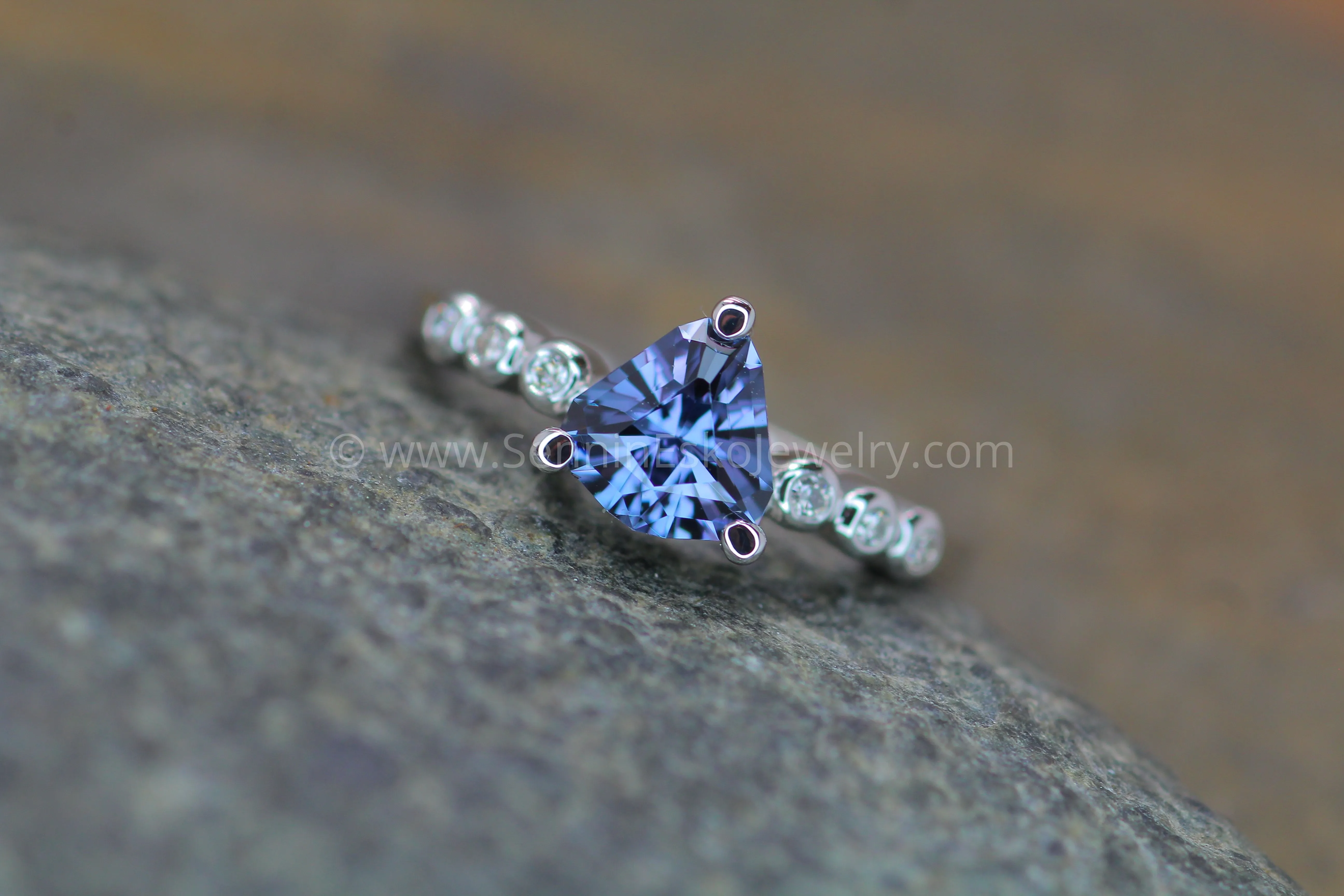 Seven Stone Diamond Accented Prong Setting - Depicted with a Lilac Spinel (Setting Only, Center Stone Sold Separately)