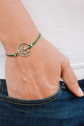 Shani & Adi Jewelry handmade silver 'Tree of Life' bracelet, green string, custom gift for her