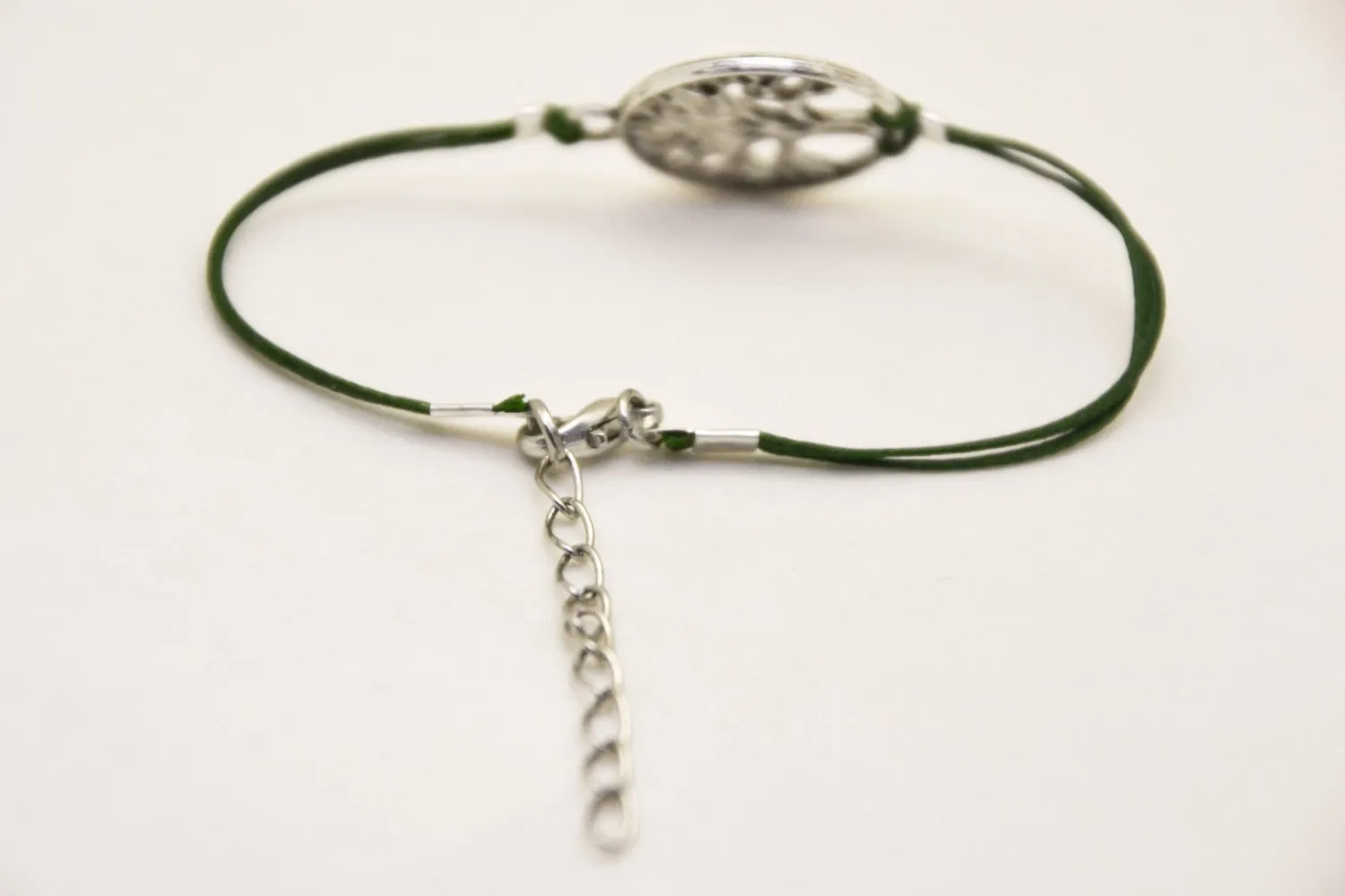 Shani & Adi Jewelry handmade silver 'Tree of Life' bracelet, green string, custom gift for her