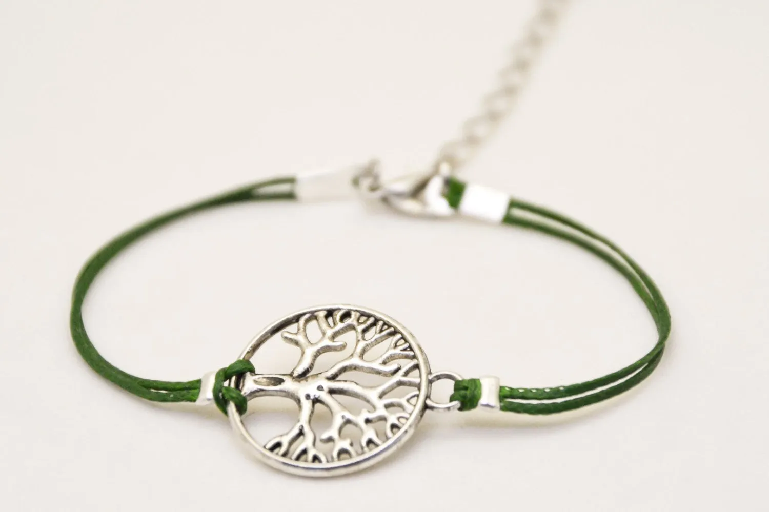 Shani & Adi Jewelry handmade silver 'Tree of Life' bracelet, green string, custom gift for her