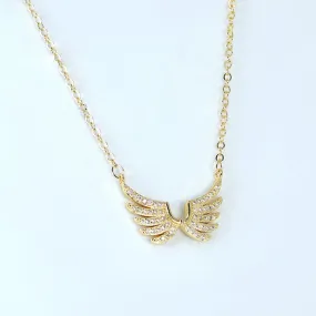 Shimmering Gold Angel Wings Charm Necklace, Bride to be, Valentine's Day Gift For Her, Galentine's Day,  Statement Necklace Cz