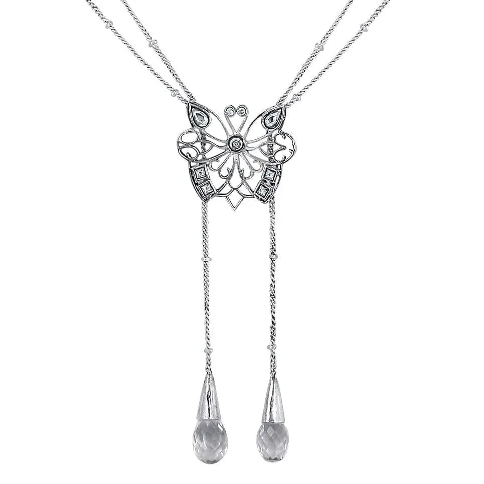 Silver 92.5  Oxidize Butterfly Necklace