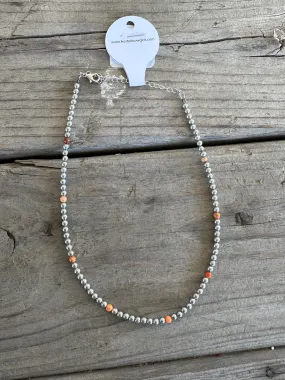 Silver and Orange Beaded Choker