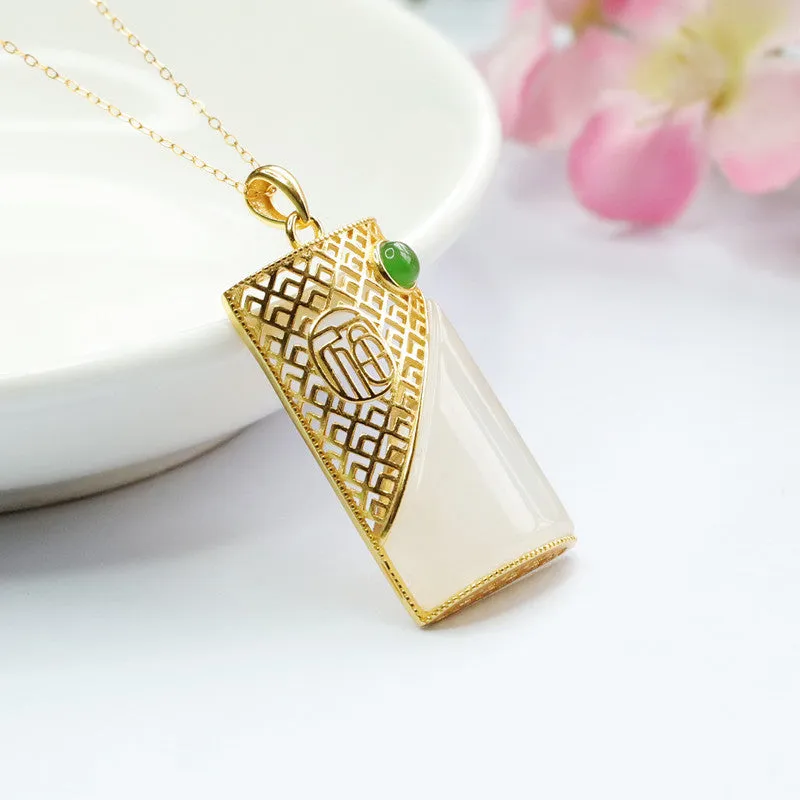 Silver Blessing Necklace with White Jade Hollow Pendant