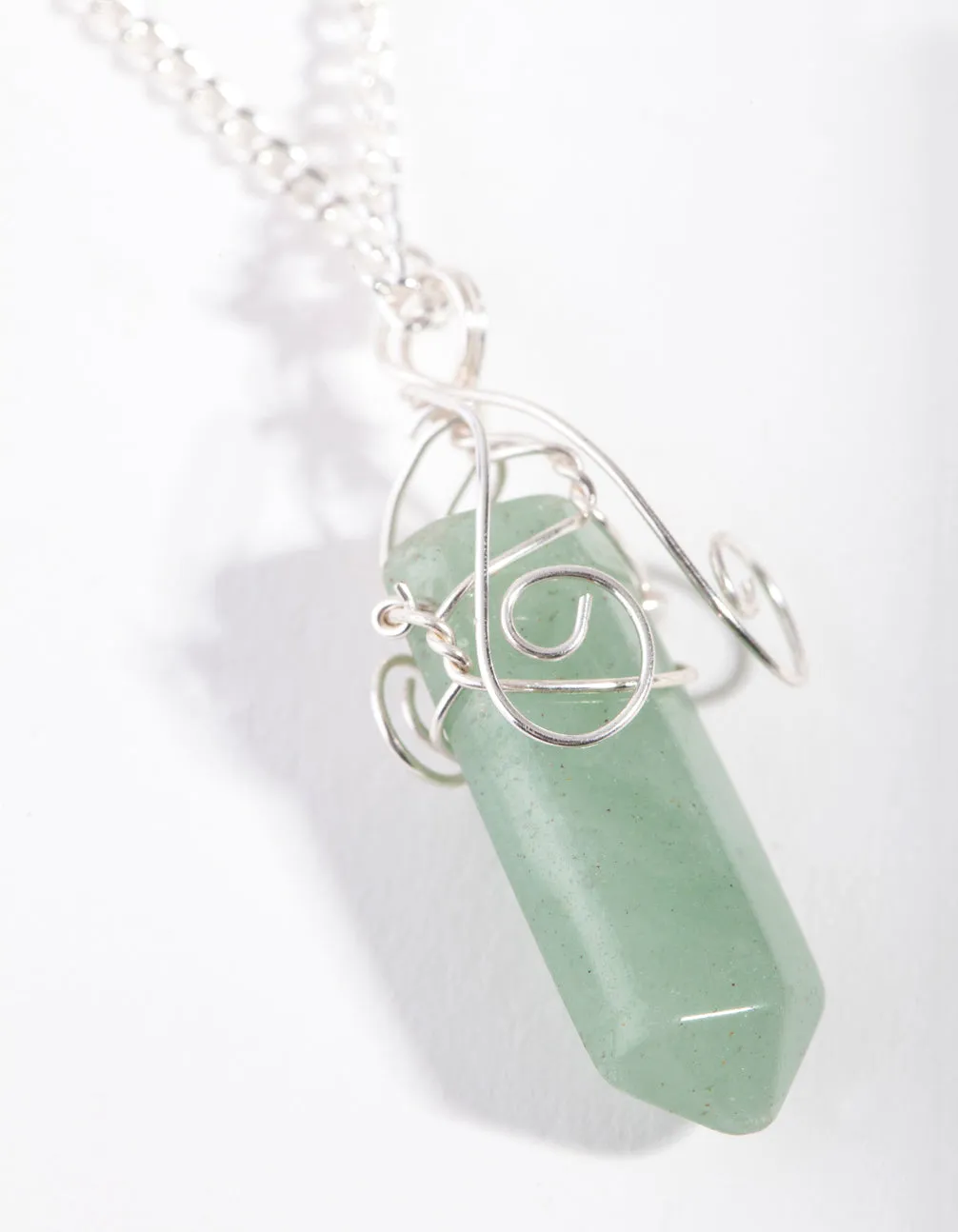 Silver Curled Wrap Green Shard Necklace