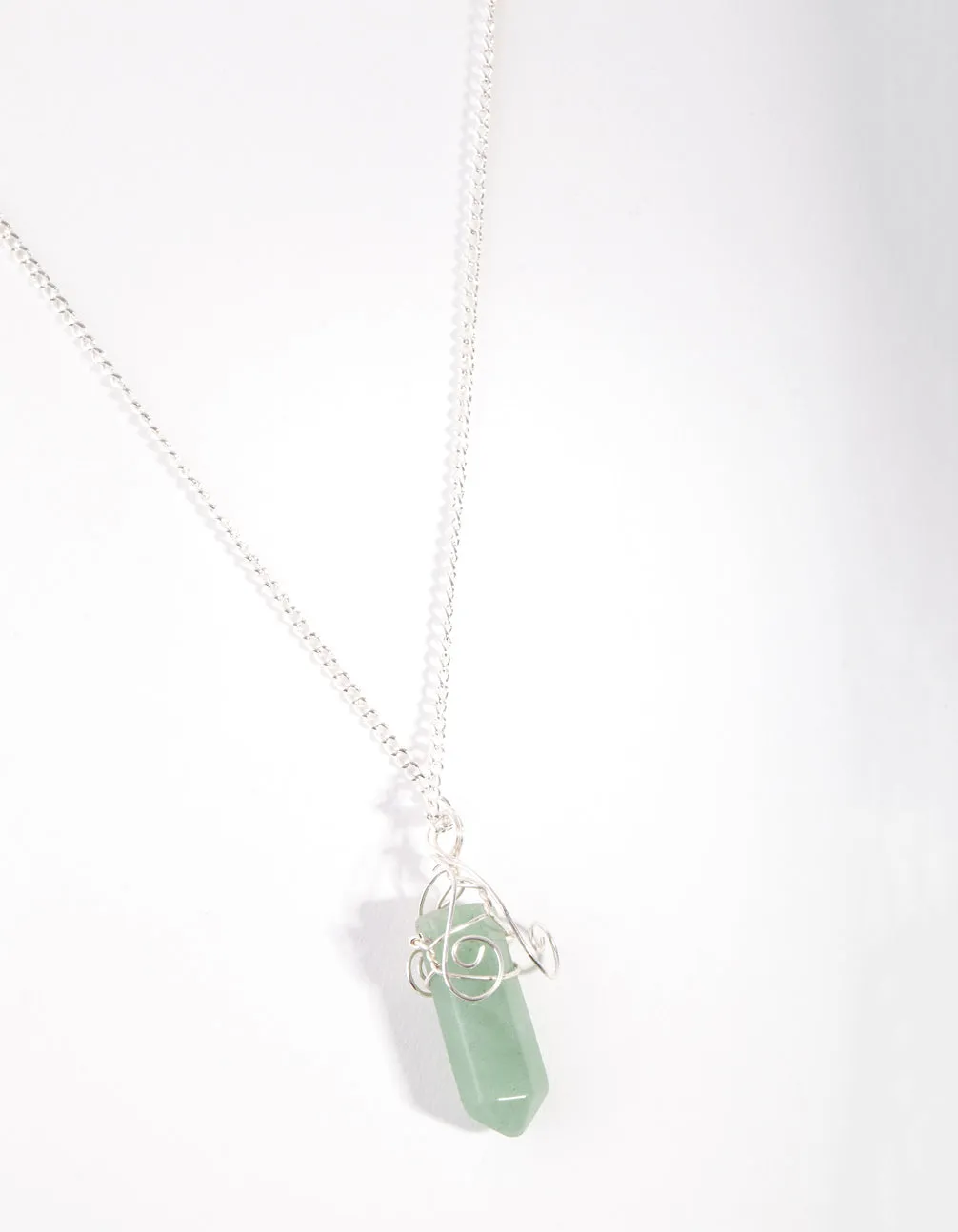 Silver Curled Wrap Green Shard Necklace