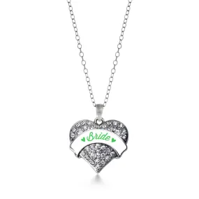 Silver Emerald Green Bride Pave Heart Charm Classic Necklace