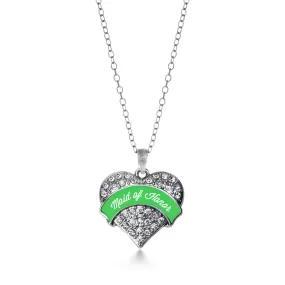 Silver Emerald Green Maid of Honor Pave Heart Charm Classic Necklace