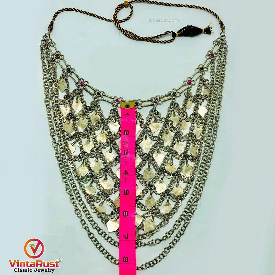 Silver Gypsy Necklace With Multilayers Chain and Tassels