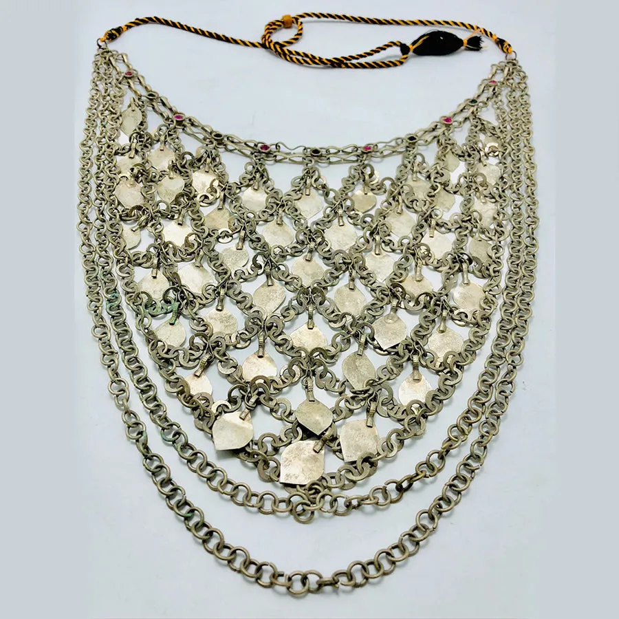 Silver Gypsy Necklace With Multilayers Chain and Tassels