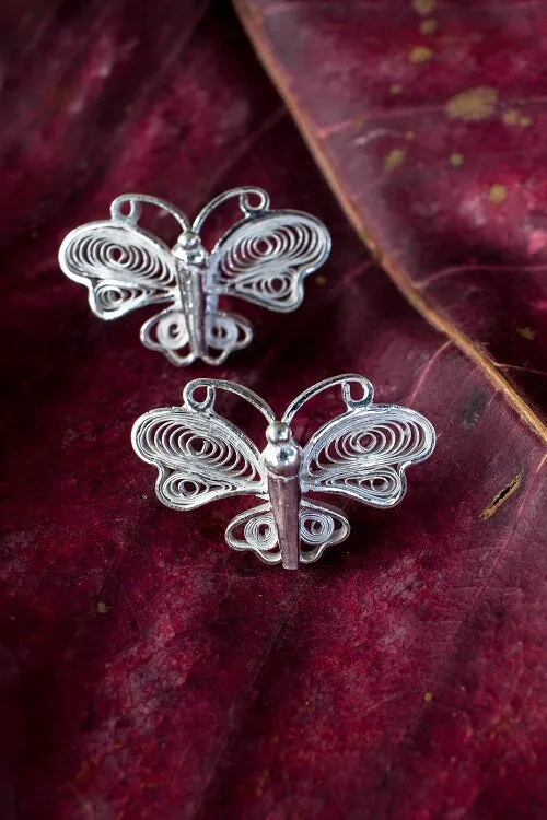 Silver Linings "Butterfly" Silver Filigree Handmade Studs Earrings