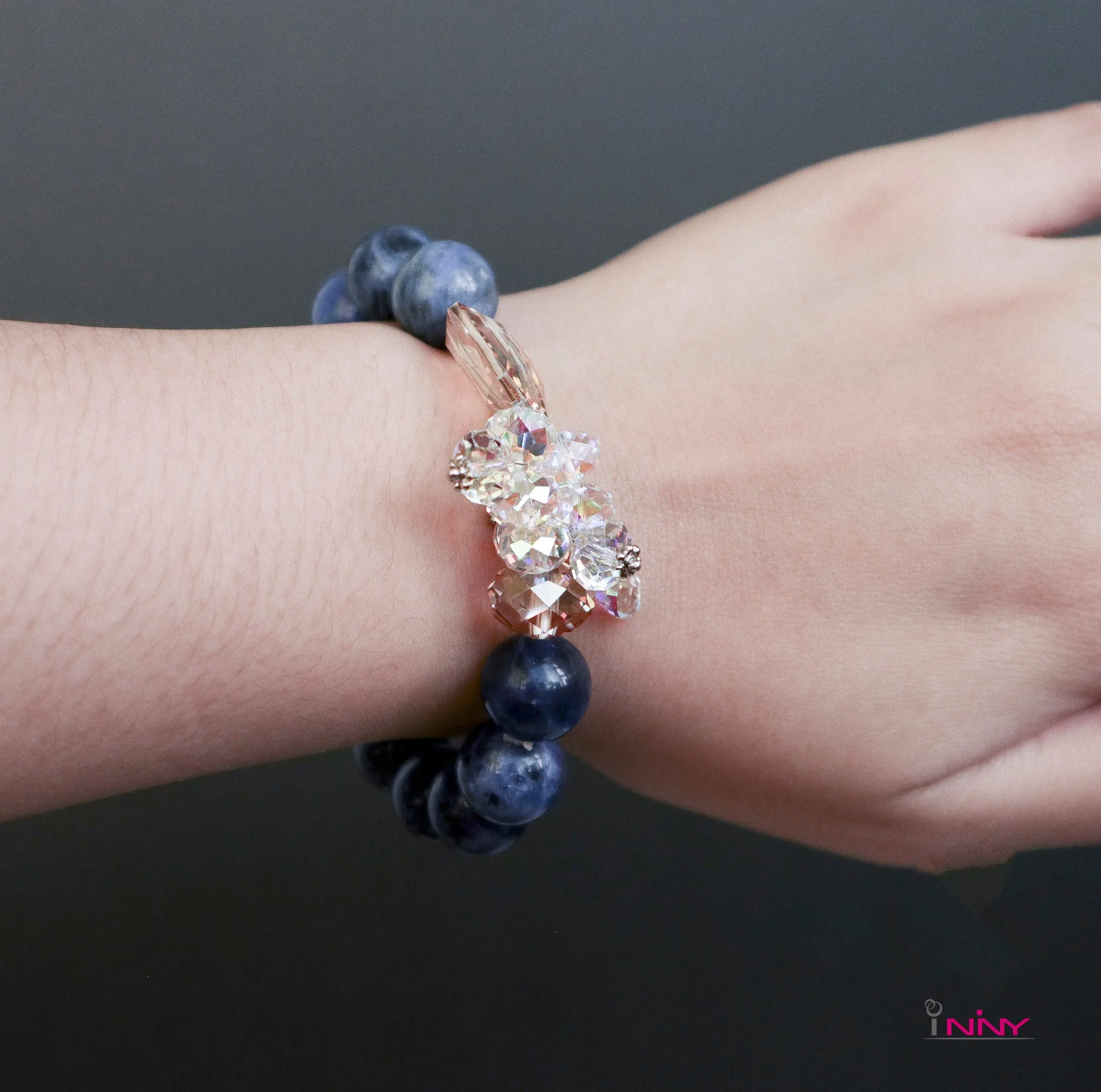 Sodalite Around Crystal Bracelet