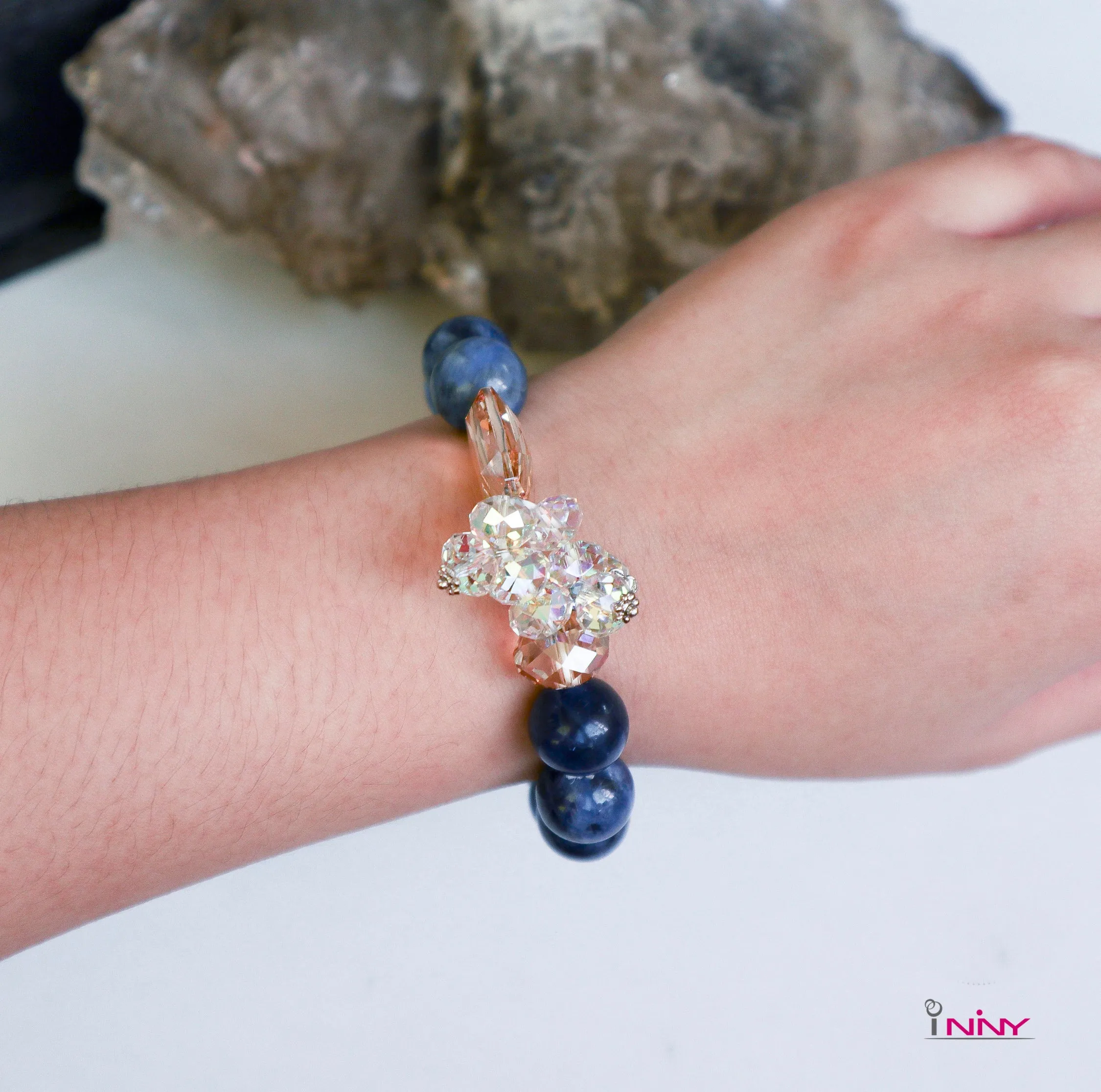 Sodalite Around Crystal Bracelet