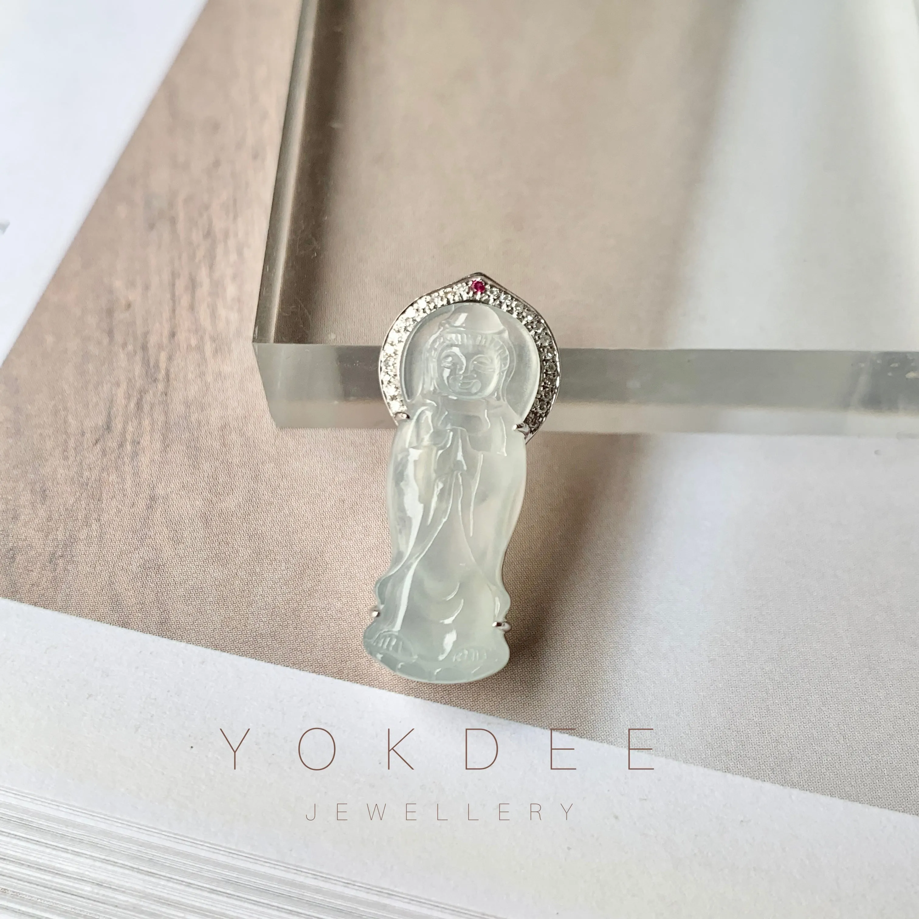 SOLD OUT: Icy A-Grade Natural Jadeite Goddess of Mercy Pendant No.171937