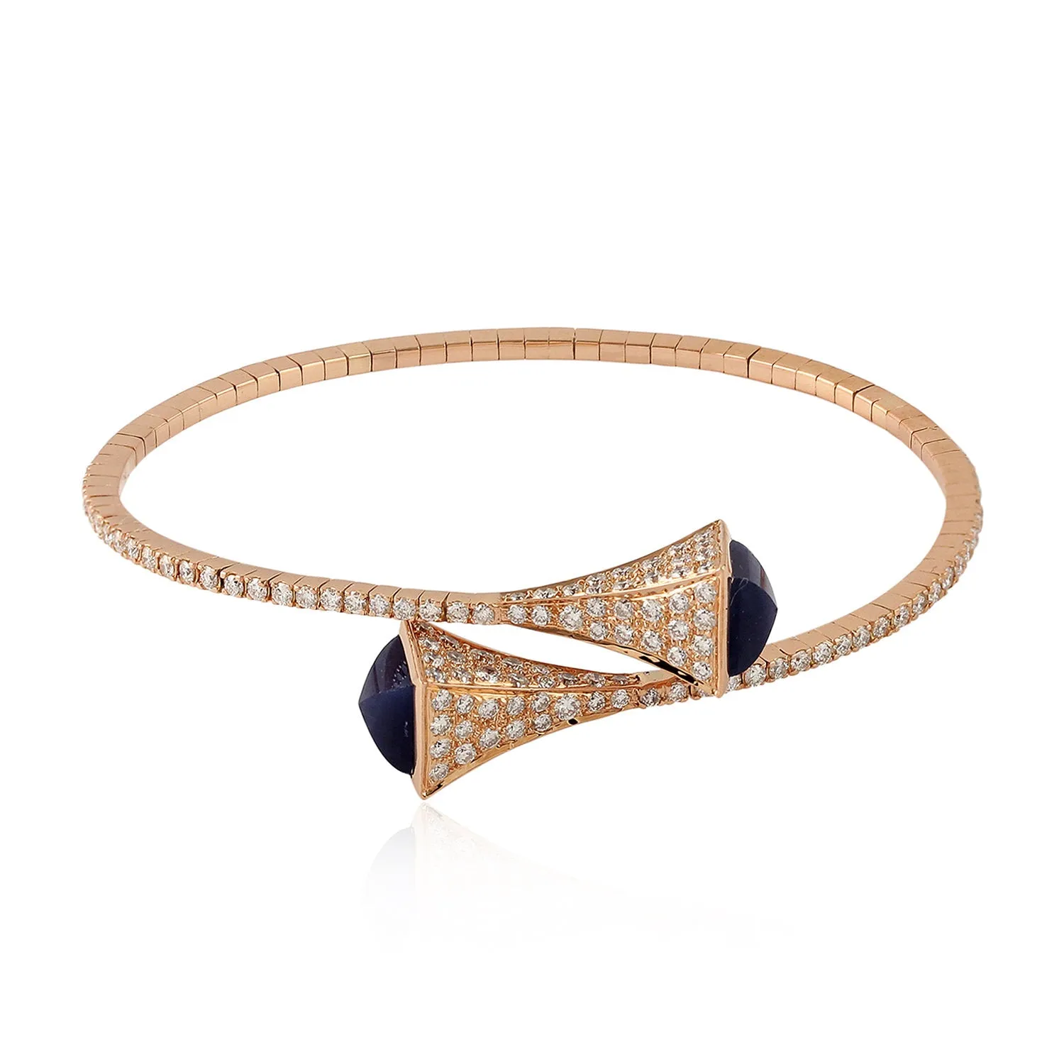 Square Blue Sapphire Pave Natural Diamond Designer Cuff Slip On Bracelet 18k Gold Jewelry For Her