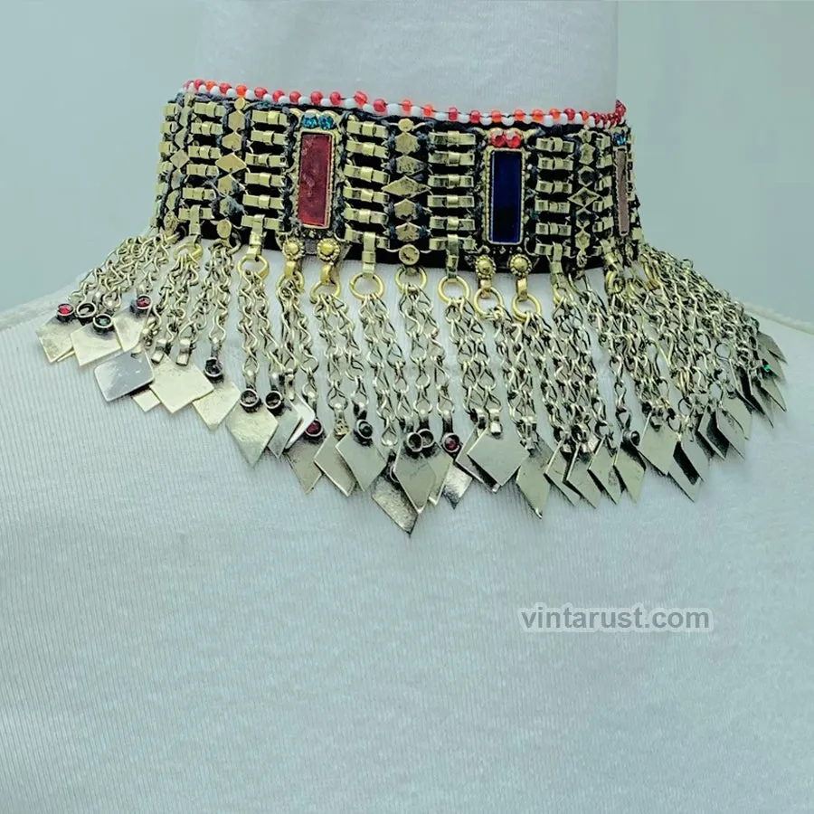 Statement Choker Necklace With Dangling Tassels