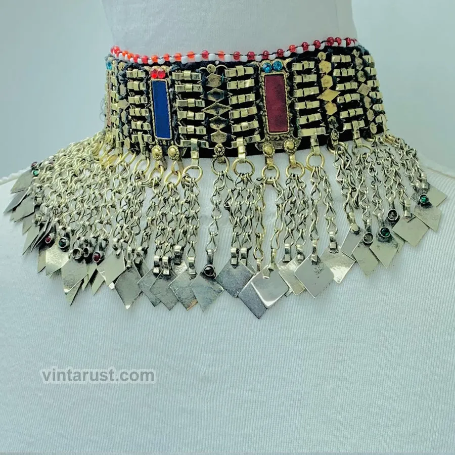 Statement Choker Necklace With Dangling Tassels