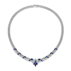 Statement necklace with sapphire simulants and 21.57 carats* of diamond simulants in sterling silver