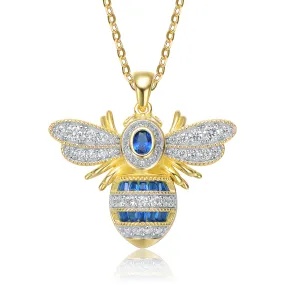 Sterling Silver 14k Yellow Gold Plated with Sapphire Cubic Zirconia Pave Wasp Pendant