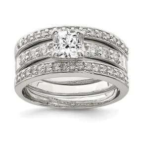 Sterling Silver 3-Piece CZ Square Wedding Ring Set