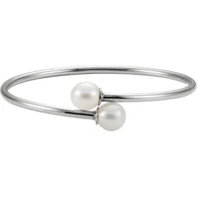 Sterling Silver 9.5mm White Pearl Flexible Bangle Bracelet