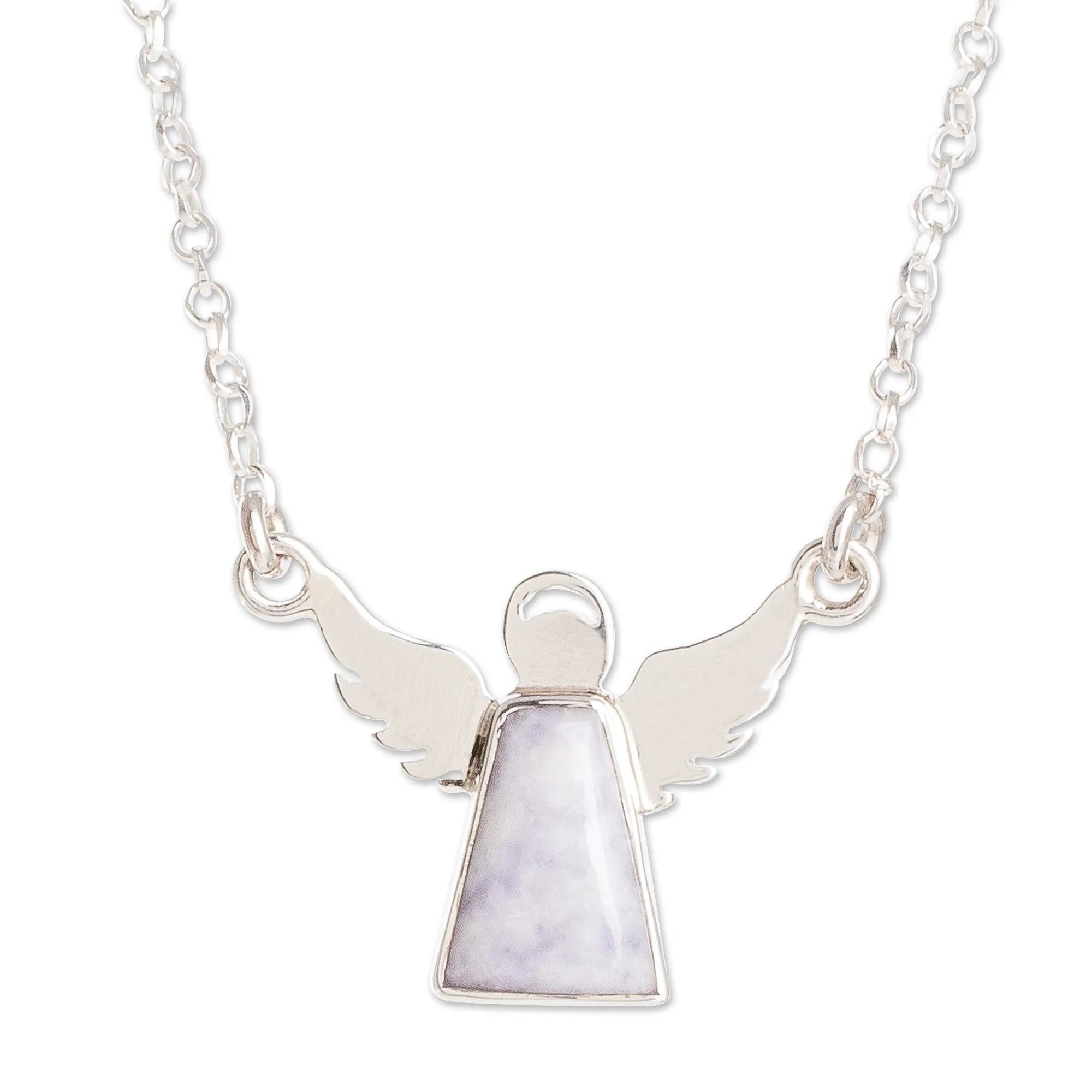 Sterling Silver Angel Pendant Necklace with Lavender Jade - Cloud Angel | NOVICA