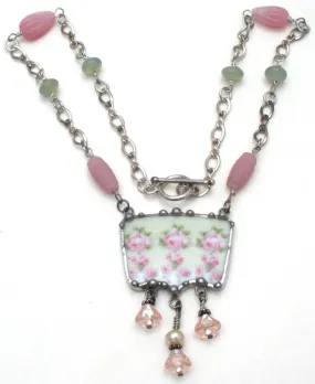 Sterling Silver Broken China Pink Lavalier Necklace