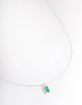 Sterling Silver Cubic Zirconia Emerald Cut Pendant Necklace