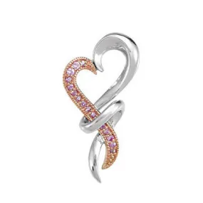 Sterling Silver Genuine Pink Sapphire and Rose Gold Heart Pendant