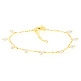 Sterling Silver Gold Plated Simulated Pearl Charm 19cm Bracelet