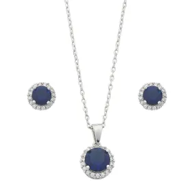 Sterling Silver Sapphire Cubic Zirconia Earrings and Necklace Set