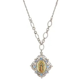 Symbols Of Faith Light Sapphire Blue Crystal Our Lady Of Guadalupe Pendant Necklace 18"L