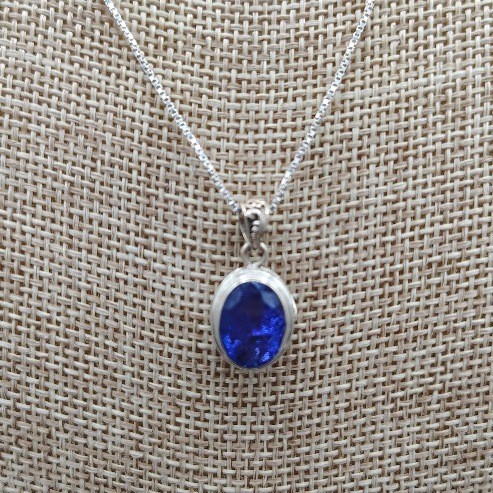 Tanzanite Pendant Silver Chain Emerald Oval Purple Blue Necklace